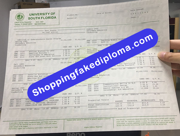 University of South Florida Transcript, Buy Fake University of South Florida Transcript